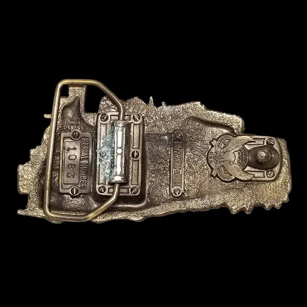 Vintage Belt Buckle 1983 Brass‎ Black & Red Steam Engine Train Locomotive No 9